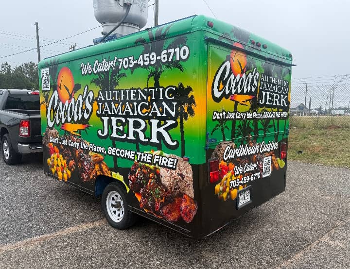 Cocoa's Authentic Jamaican Jerk food trailer full wrap