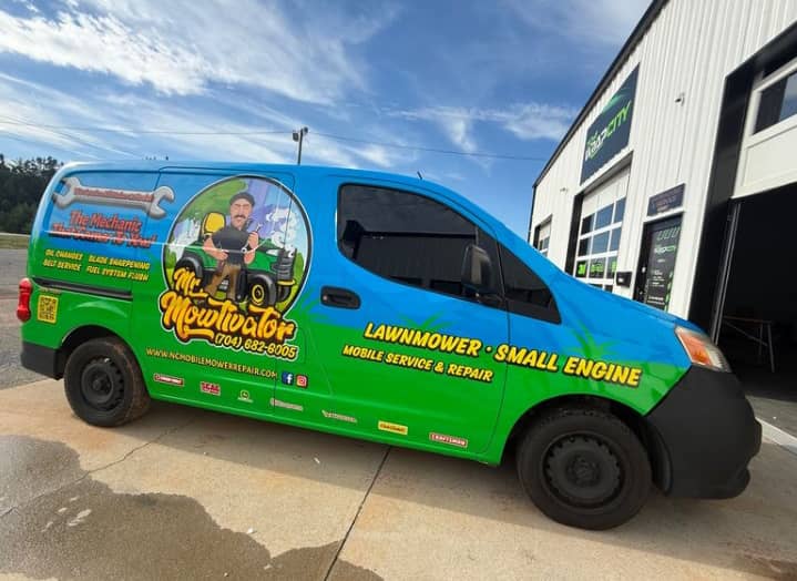 Mr. Mowtivator lawnmower service van full commercial wrap