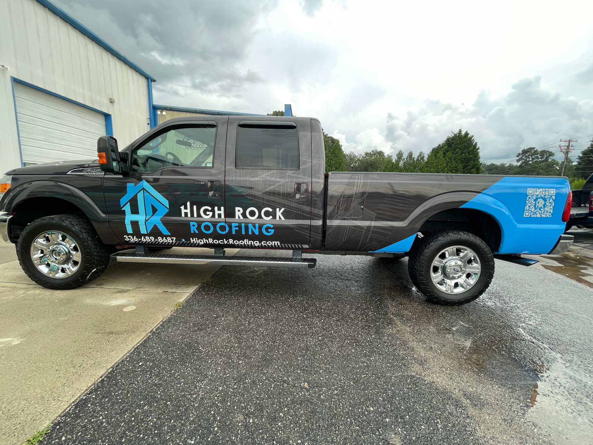 High Rock Roofing branded Ford F-250 commercial truck wrap